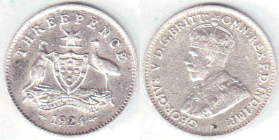 1924 Australia silver Threepence (VF) A003432